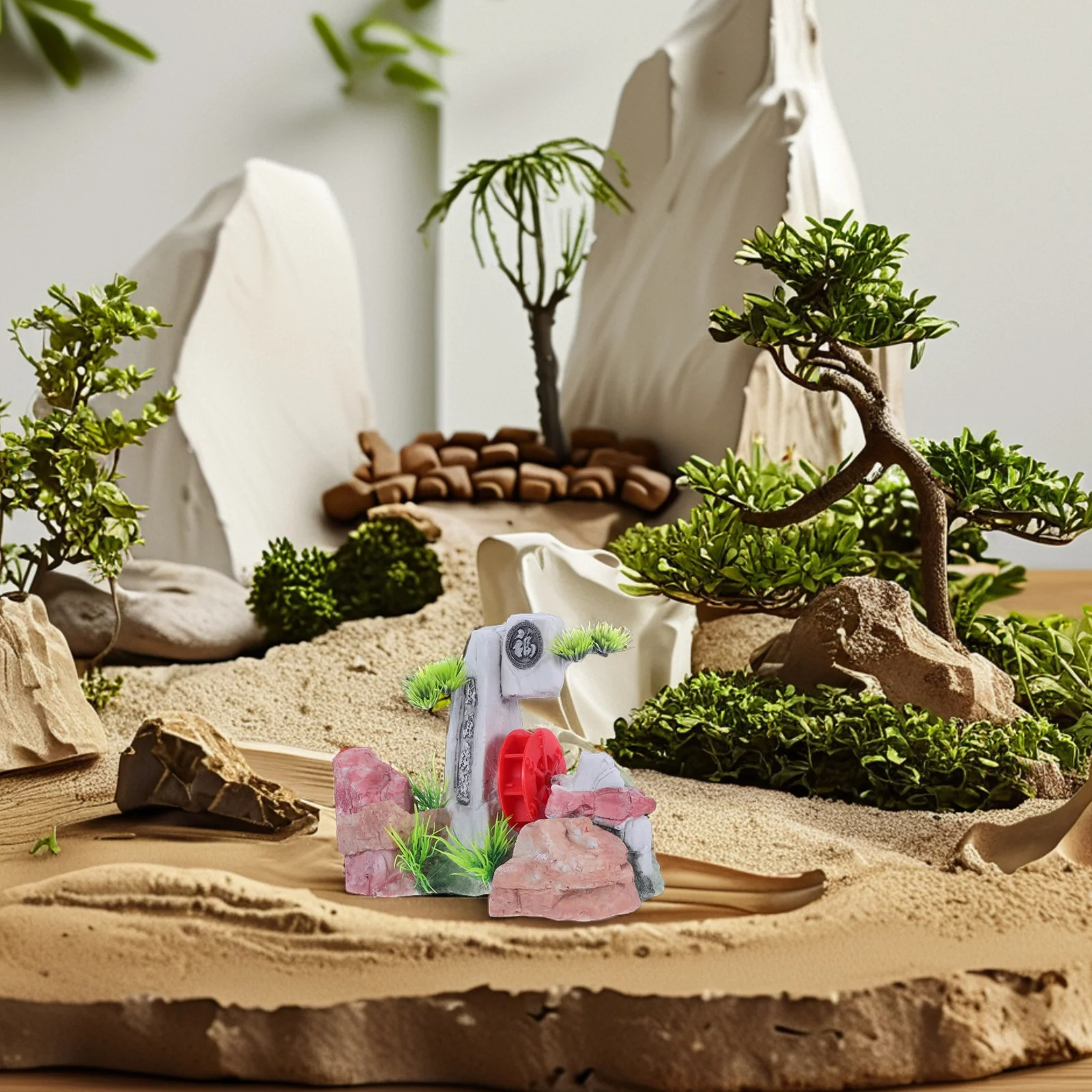 

Small Water Wheel Feng Shui Aquarium Decor Resin Fish Tank Ornament Unique Landscape Rockery Simulation Decoration For Home Mini