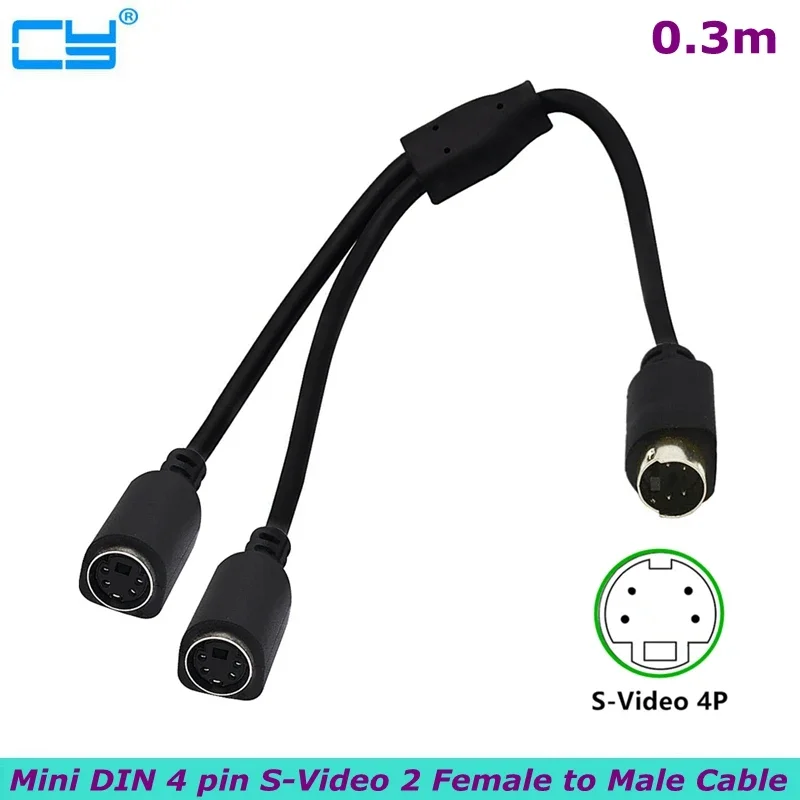 Mini Din 4 Pin SVideo Y Splitter Extension Cable 30cm | Male to Female,4 Pin Mini Din SVHS Y Splitter Lead Connector Cord,for HD