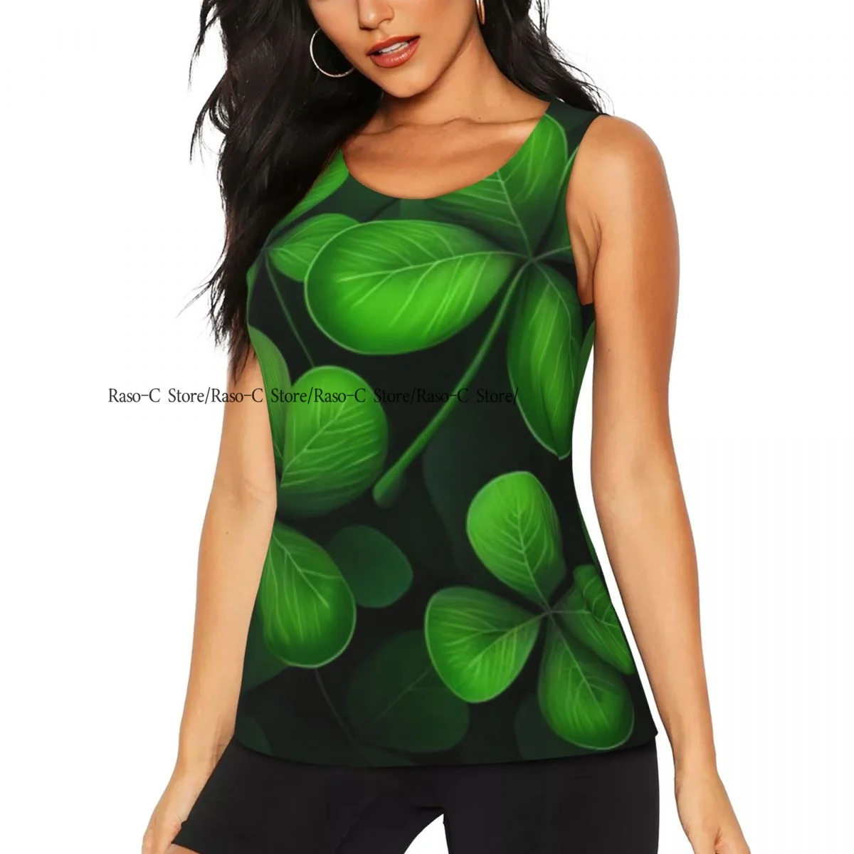 Women's Sleeveless Yoga Tank Top Green Four Leaf Clovers Symbol Of St Patricks Quick Dry Training Sports Vest Yoga Shirts