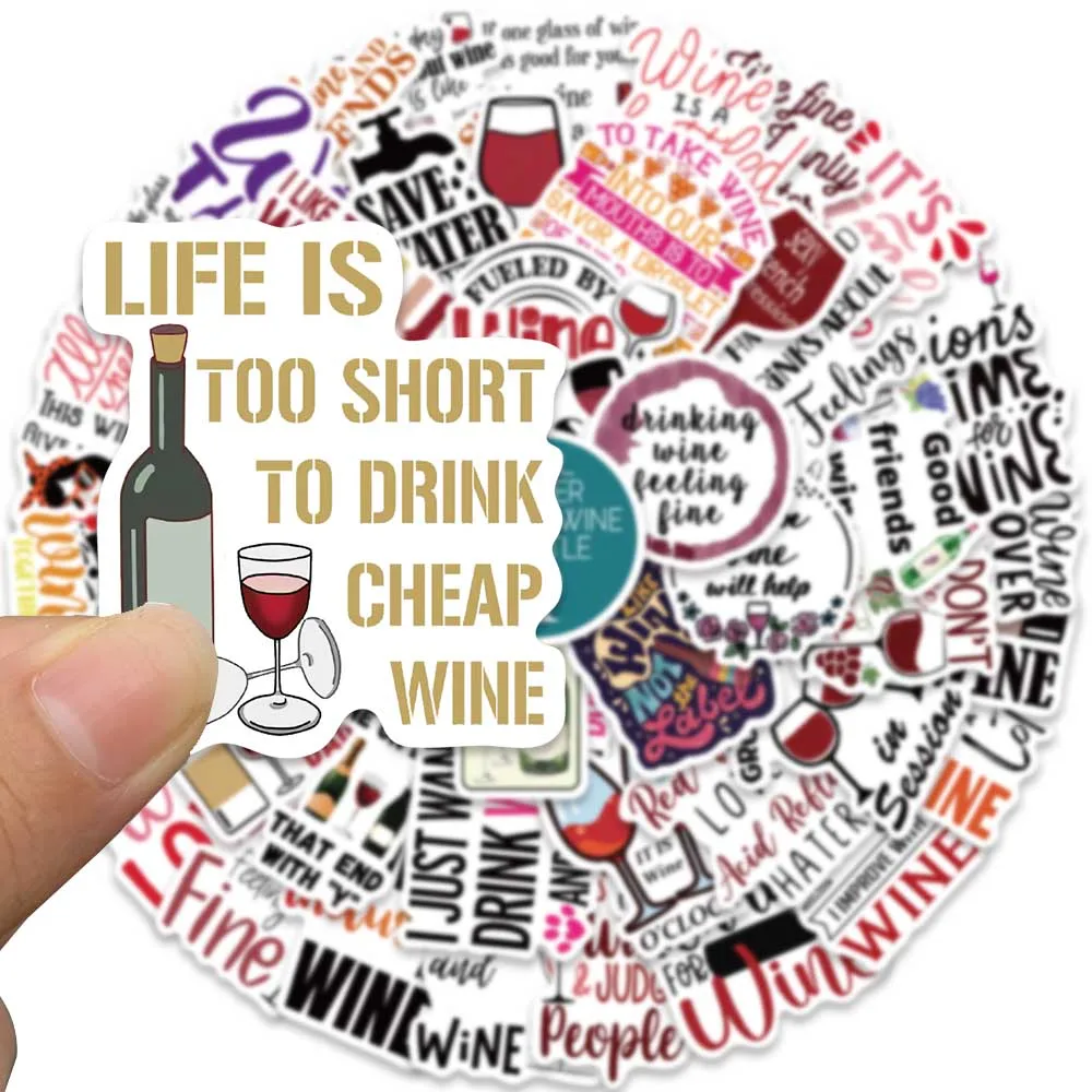 50PCS Wine Quotes Graffiti Wealth Lucky Stickers Aesthetic Decal for Helmet Laptop Scrapbooking Luggage Bottle DIY Sticker