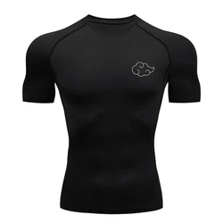 Cloud Print Compression Shirt for Men Gym Workout Running Tshirts Undershirts Baselayers Athletic Quick Dry Tees Tops Activewear