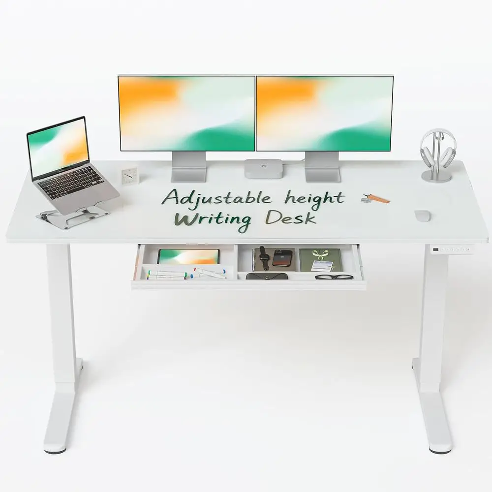 

24x55 Inch Height-Adjustable Electric Desk with Glass Top and 4 Memory Presets