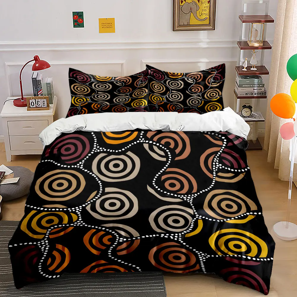 Colored concentric circles and dotted lines Print Soft Comfortable Duvet Cover Bedding Set Included 1*Duvet Cover 2*Pillowcases