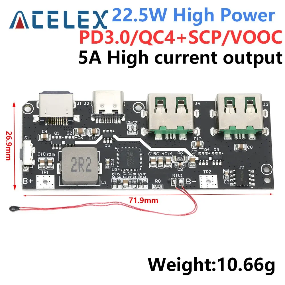 QC4.0 QC3.0 LED Dual USB 5V 4.5A 22.5W Micro/Type-C USB Mobile Power Bank 18650 Charging Module Temperature / Circuit Protection