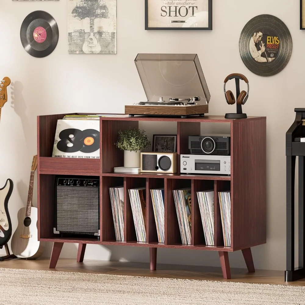 حامل تخزين كبير لسجلات الفينيل مقاس 48 بوصة مع منطقة عرض وحامل القرص الدوار لحلول تخزين مشغل التسجيلات #6