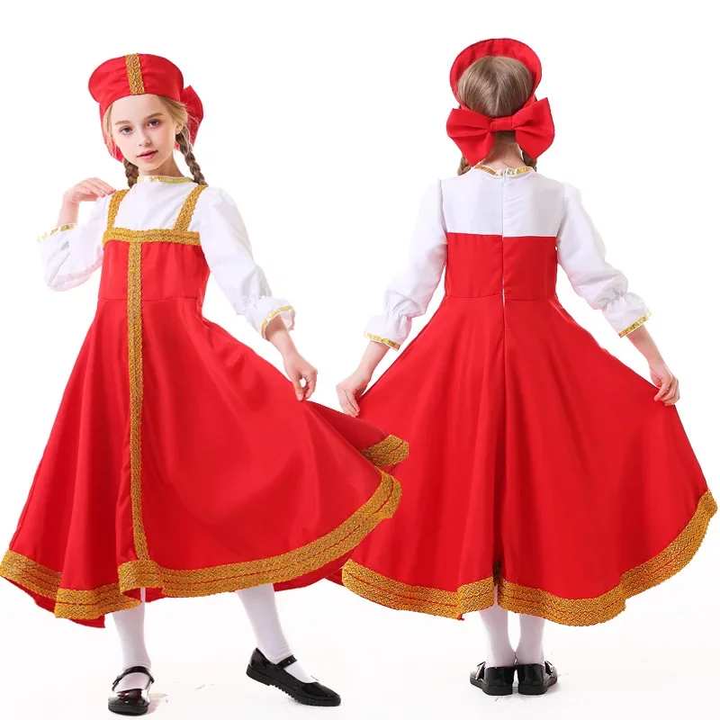 

Russian Traditional Sarafan Dress Heritage Costume Kid Girls Ballroom Folk Kokoshnik Outfit School Party for Child 5-16 Year