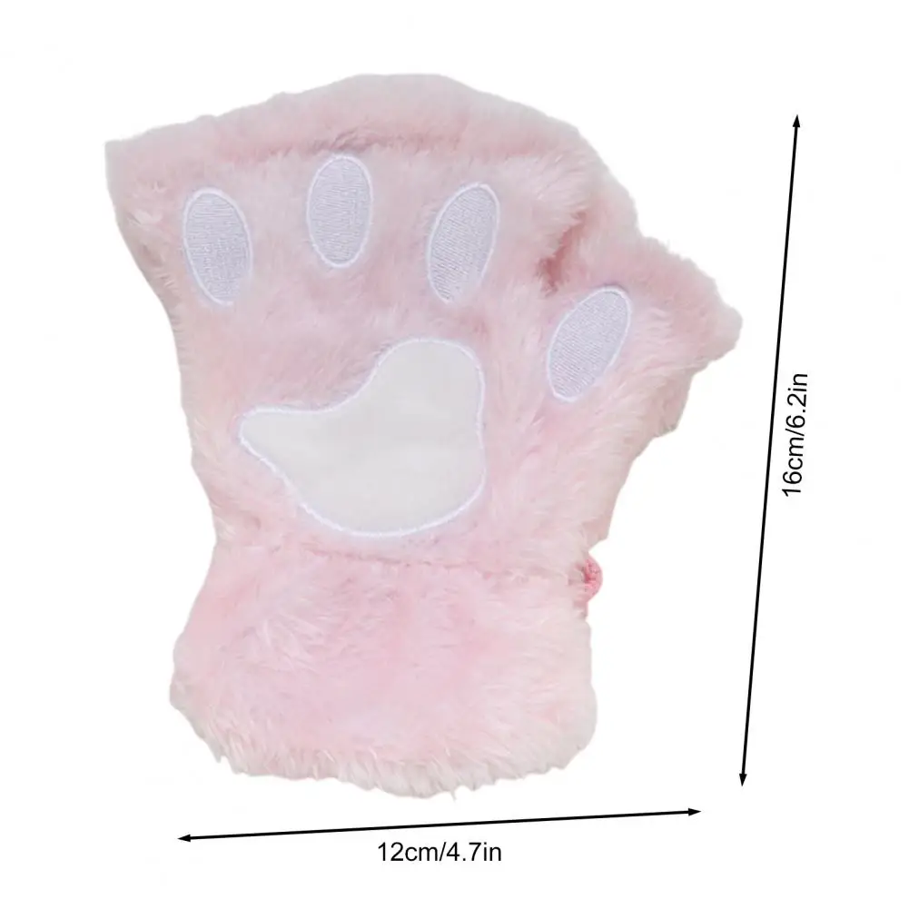 Women Cartoon Cat Claw Gloves Thicken Fingerless Plush Bears Warm Thick Riding Cycling Paw Fingers Half Winter Mittens Gloves