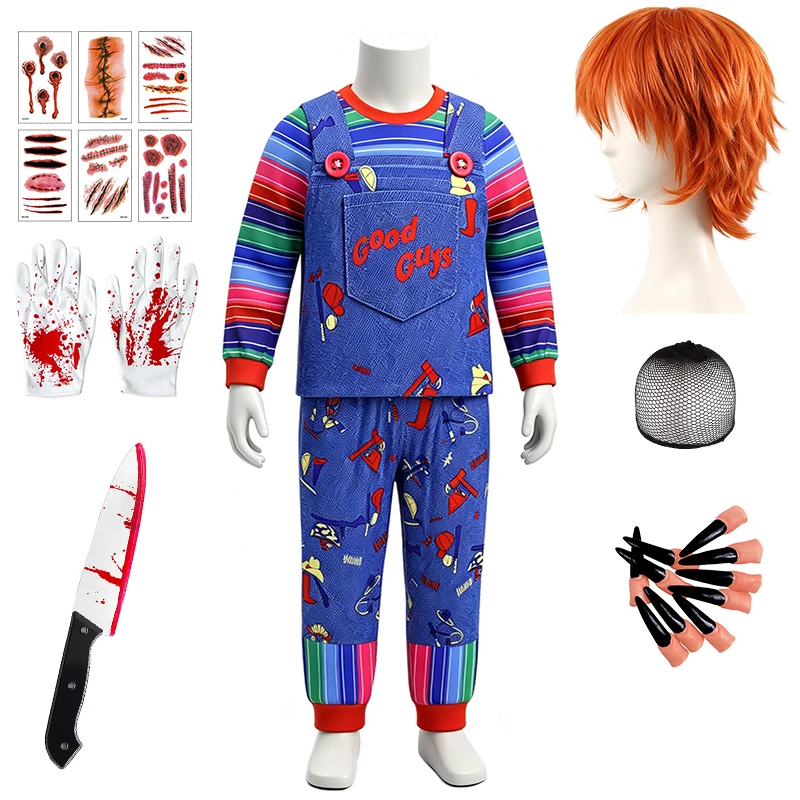 Horror Ghost Killer Doll Fancy Kids Clothes Halloween Cosplay Child's Play Children's Costume Carnival Party Boys Girls Outfits