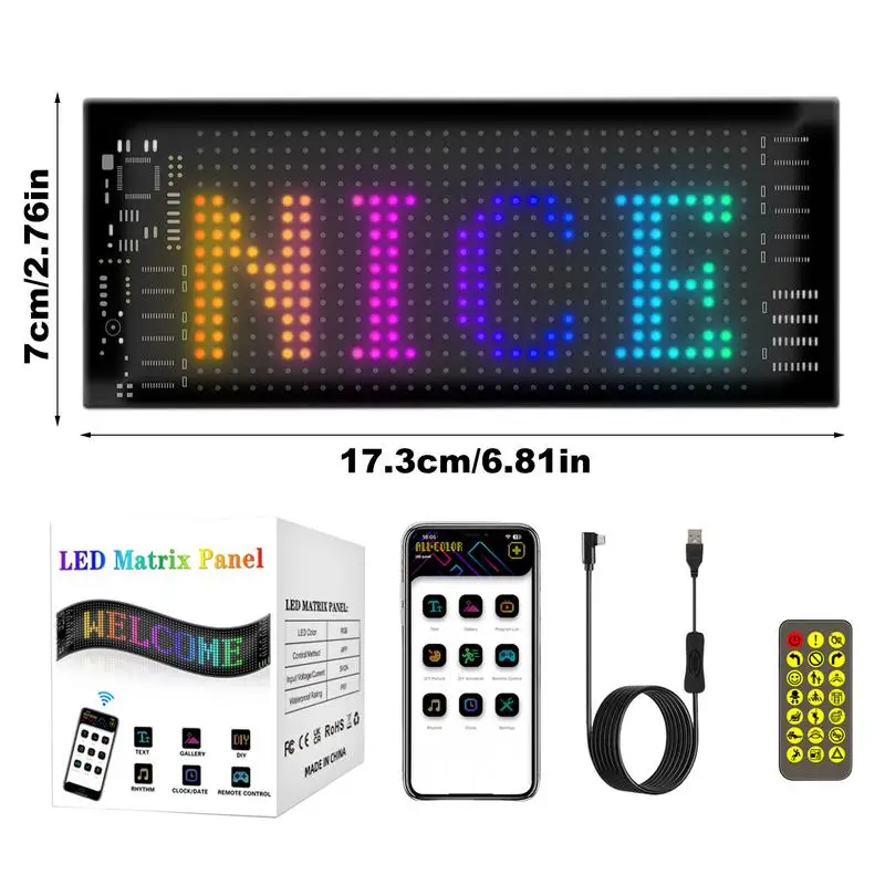 Imagem -06 - Led Matrix Pixel Panel para Carro Rolagem Tela Publicitária Usb 5v Flexível Programável Exibição de Animação Grafite Animação