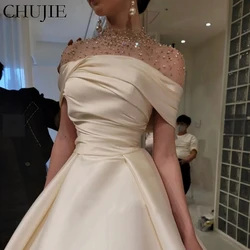 Sequins High Neck Women's A Line Dress Luxury Satin Party Wedding Evening Gown Off Shoulder Ball Gown Elegant Prom Dress Robe