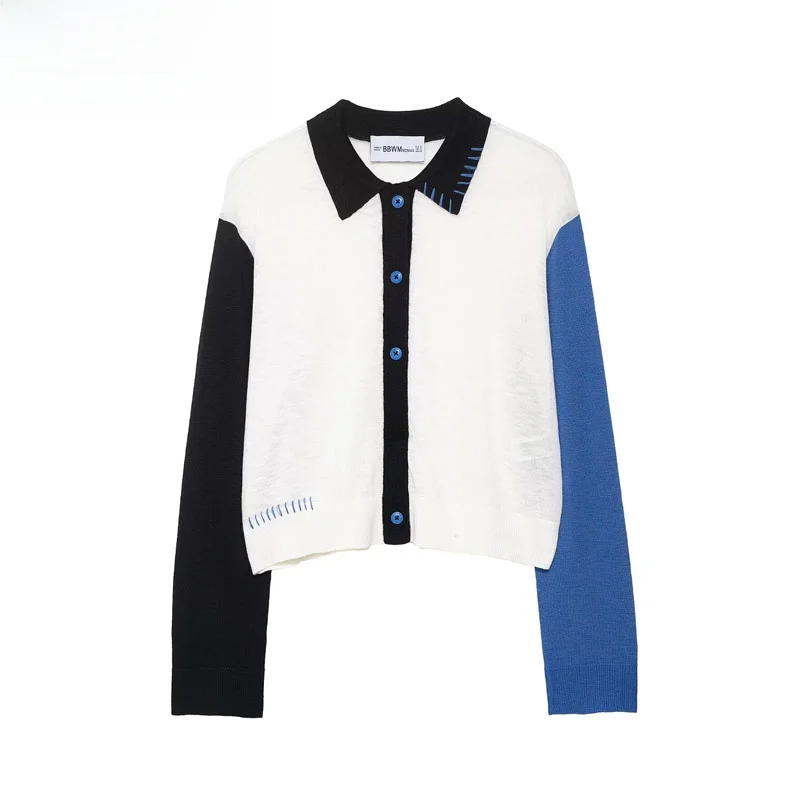 

Autumn New Women's Knitted Long Sve Straight Color Blo Collar Coat Warm ort Length Polyester Fiber Cardigan for Girls