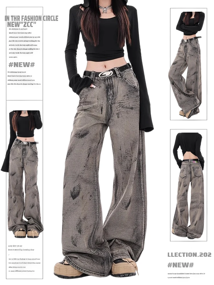 Women Dark Academia Harajuku Y2k Japanese Streetwear Korean Vintage Baggy Denim Pants Long Trousers 2000s Aesthetic Jean Grunge