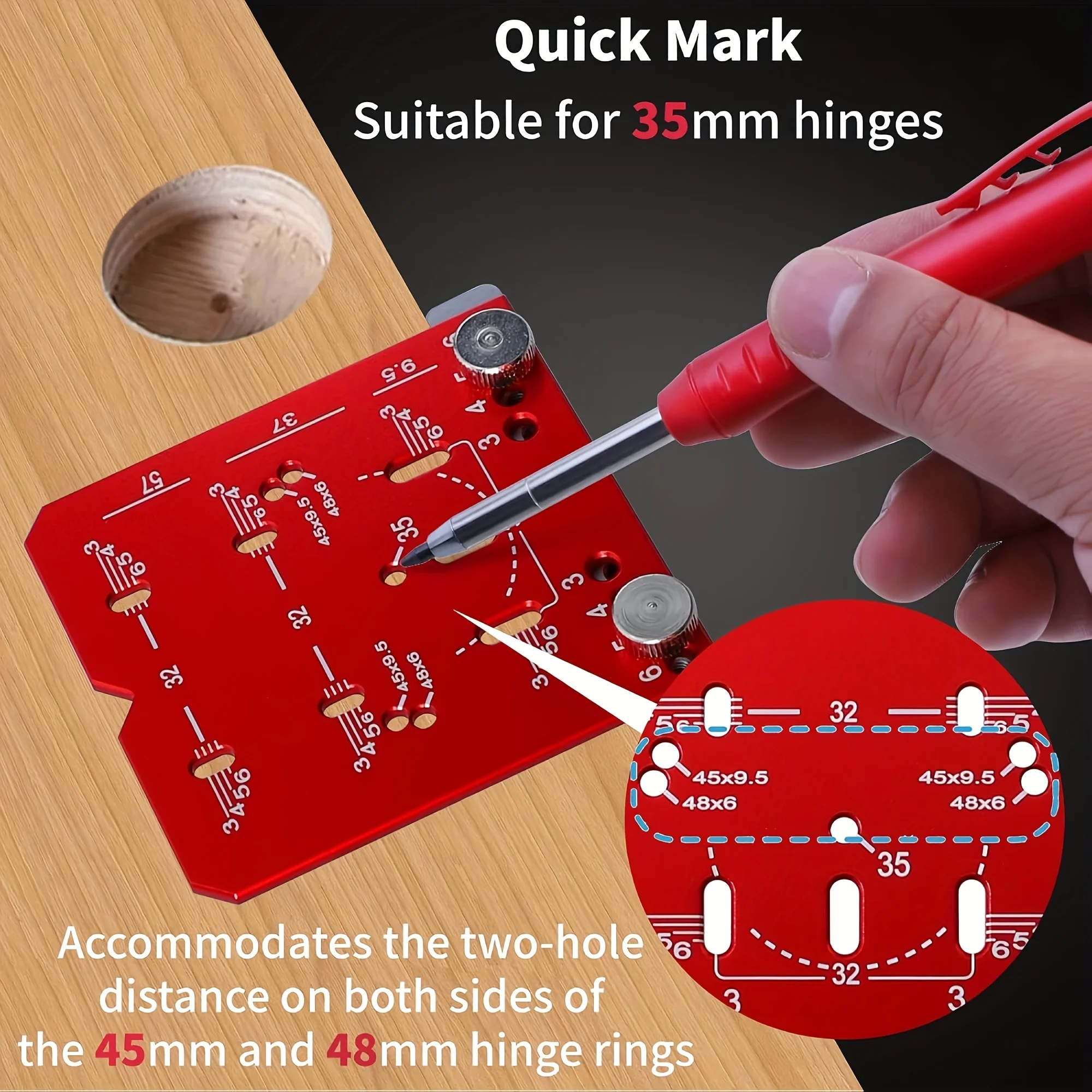 Herramienta de plantilla para bisagra de gabinete, guía de broca ajustable de 35 mm para bisagras ocultas de 35/45/48 mm, instalación de hardware de precisión