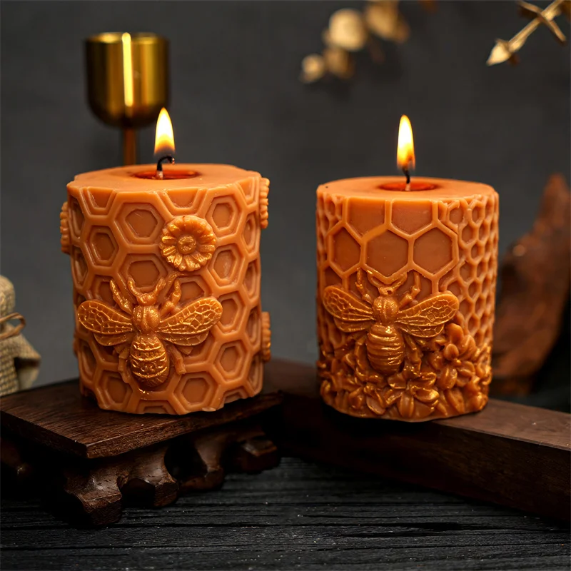 3D Honeycomb Column Silicone Candle Mold DIY Flower Bee Honey Pot  Bee House Designs Candles Plaster Crafts Cute Home Decor