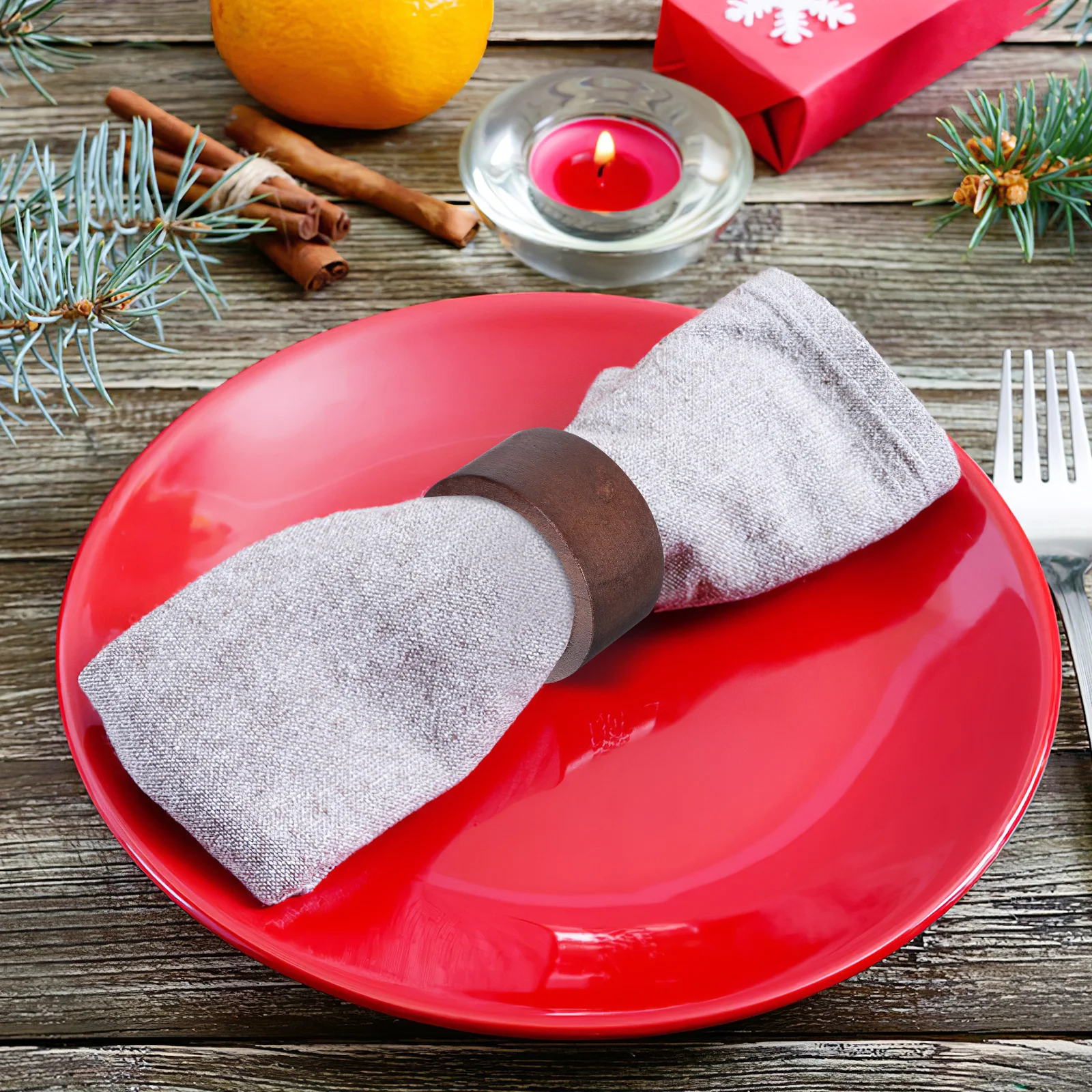 

6Pcs Wood Napkin Rings Compact Lightweight Reusable for Cloth Napkins Table Setting Decorative Napkin Ring Bulk Thanksgiving