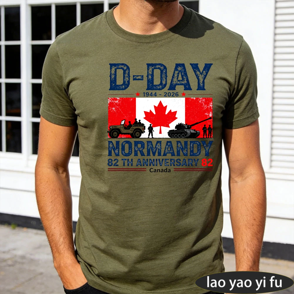 Men D-Day Normandy 82nd Anniversary Canada T-Shirt Cotton Short Sleeve Casual Tee Patriotic History Summer Fashion Tops Gift