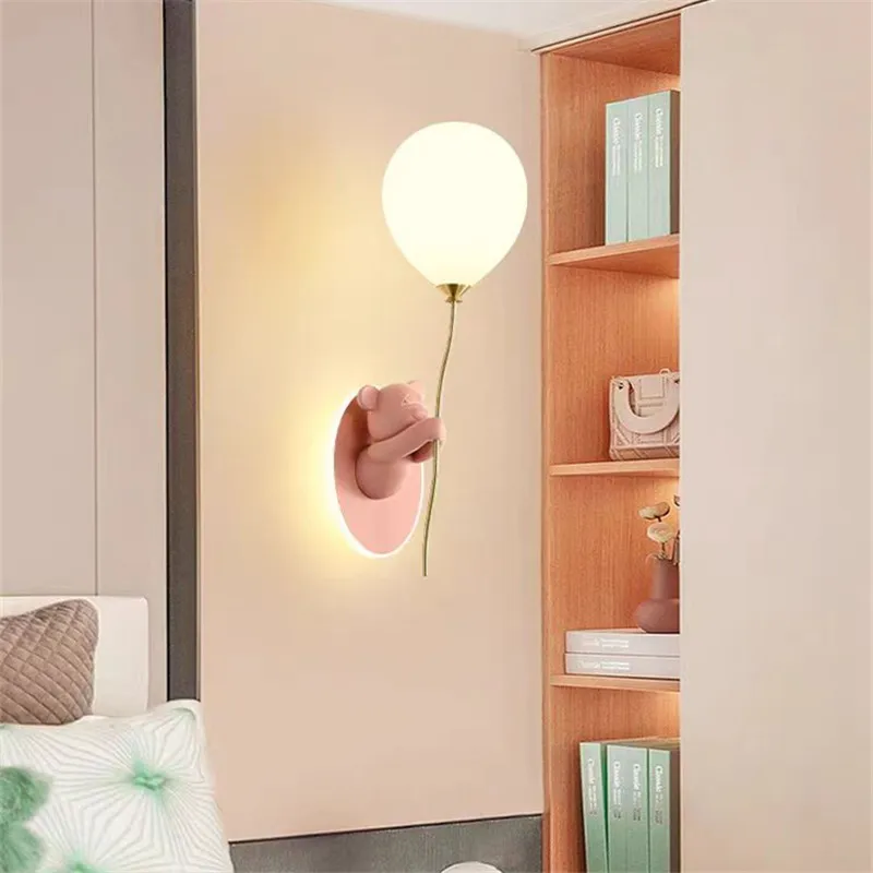 

Creative bear balloon wall light led macaroon lamp for children's room cute bedside wall lamp study room Girls Room decor lamp