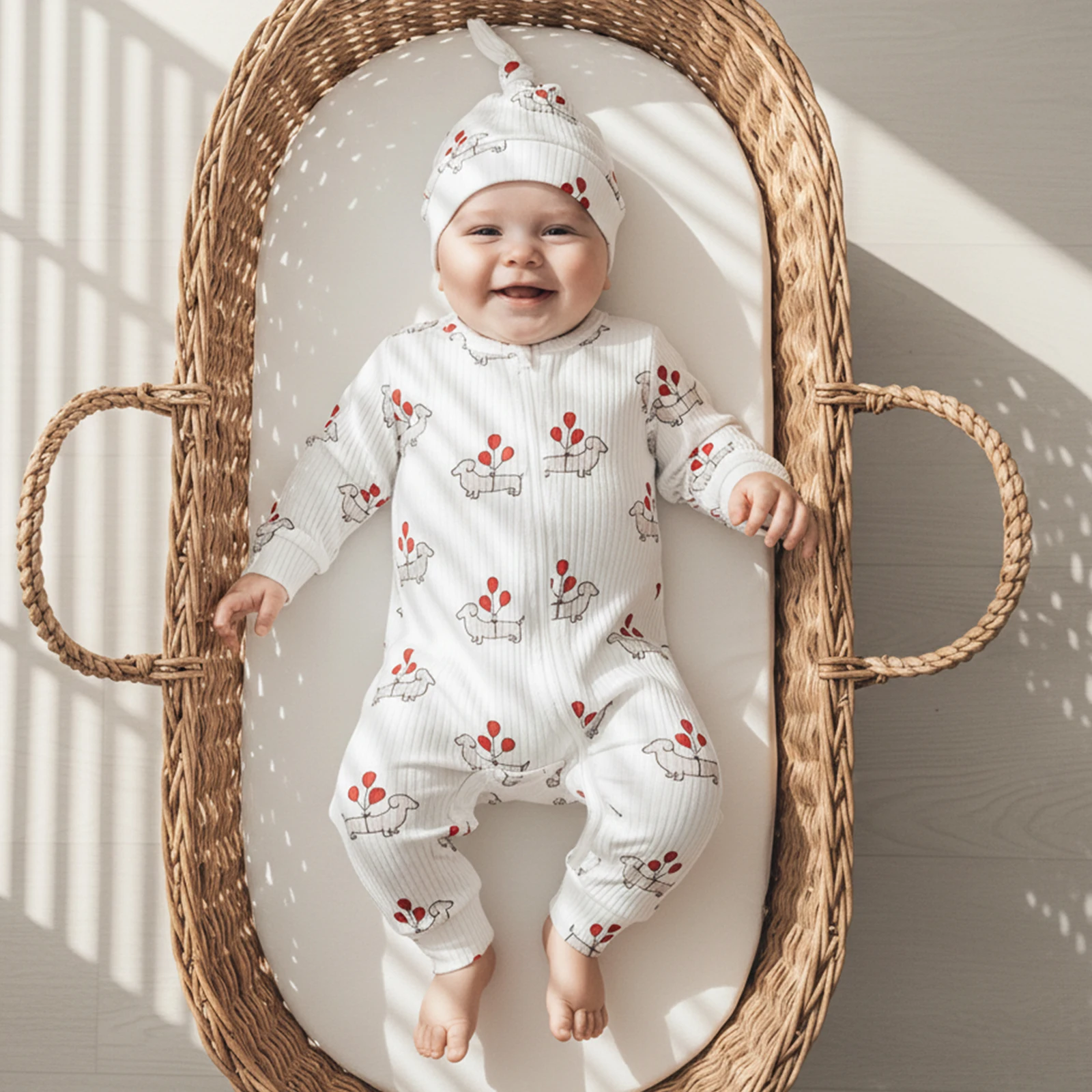 

Blotona Newborn Baby Fall Outfit Dog Balloon/Plaid Long Sleeve Zip-up Romper with Knotted Hat 2Pcs Set for Infant Boys Girls