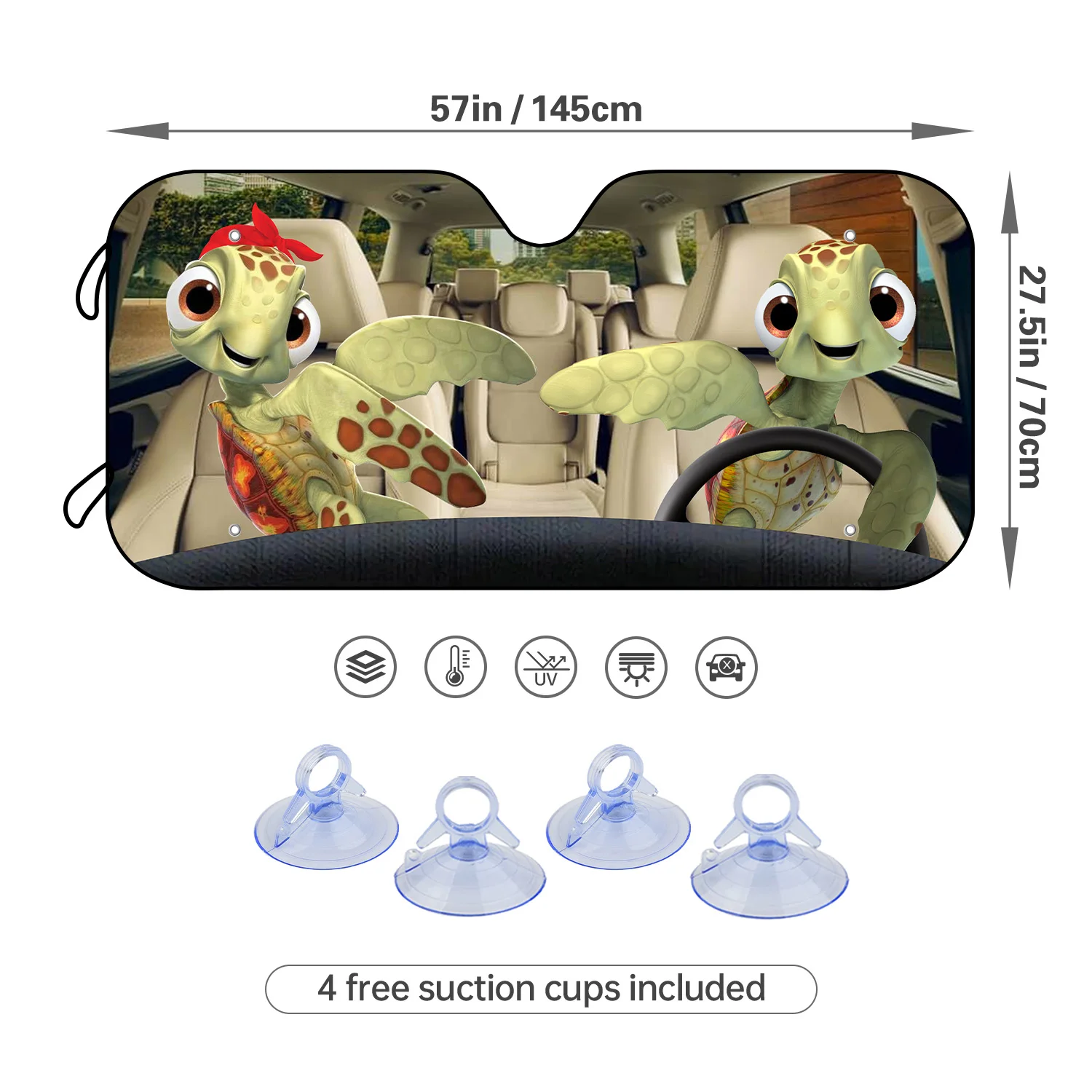 1pc Secartoon Sea Turtle Car Windshield Sun Shade With 4 Free Suction Cups Car Sunshade Keep Vehicle Cool UV Sun And Heat Reflec