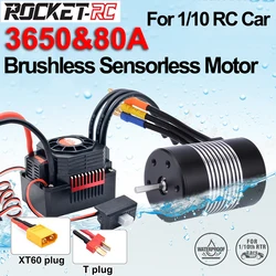 Rocket 3650 Waterproof Brushless Sensorless Motor 7700KV 80A 60A Brushless T/XT60 Plug ESC Combo for 1/10 RC Car Axial Wltoys