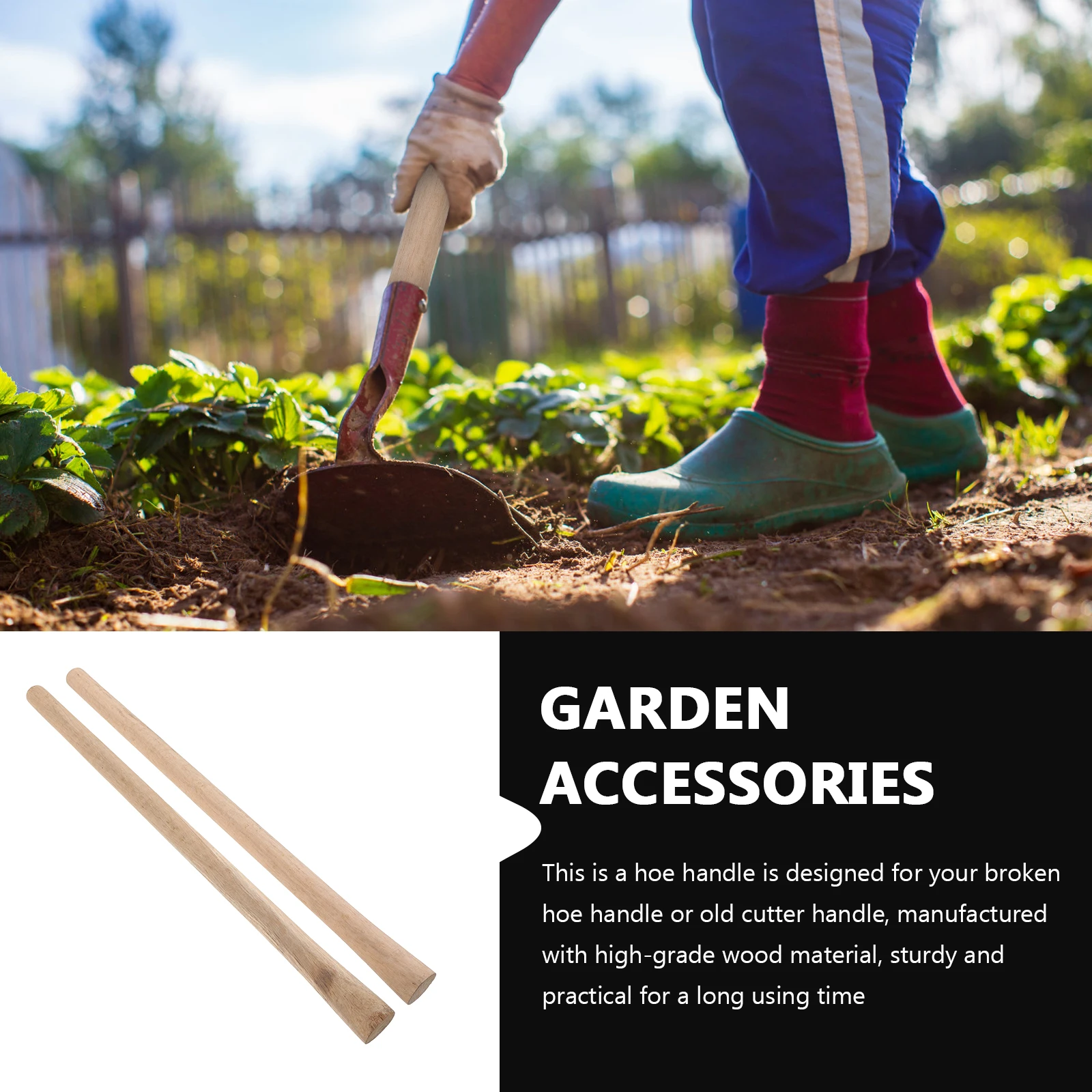 

2pcs Solid Wood Handles for Shovels Hoes Garden Tools Replacement Durable Hardwood Farming Carpentry Yard Work Wooden Broom