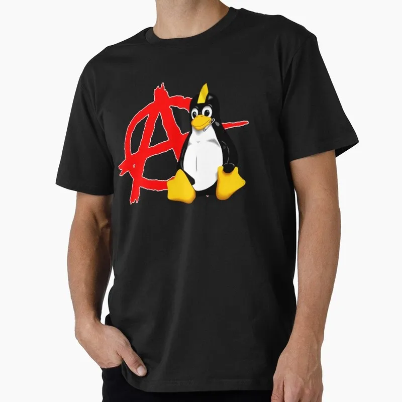 Penguin LINUX PUNK anarchy Operating System Graphic T‑Shirt Casual Short Sleeve Tees Geek IT Developer Fan Gift Tops S-6XL
