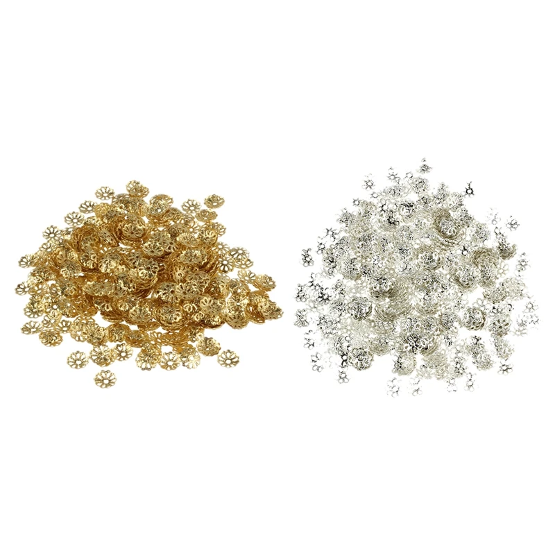 1000Pcs 6Mm Beautiful Bead Flower Bead Caps For Jewelry Making Silver Tone & Gold Tone