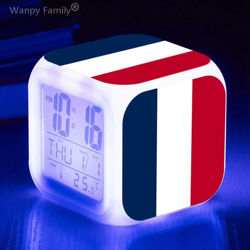 National Team France Alarm Clock 7 Color Changing Multifunctional Luminous Electronic Watch Gift For Football Fans