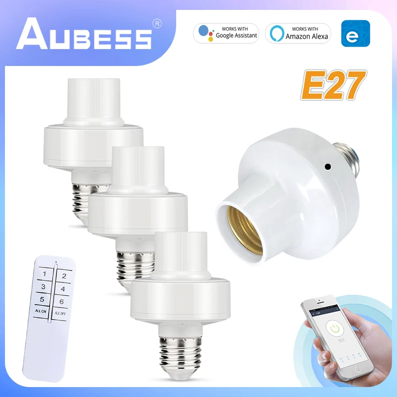 

Aubess Wifi Smart Lamp Holder E27 LED Light Bulbs Smart Adapter Light Socket With EWelink App Voice Control Alexa Google Home