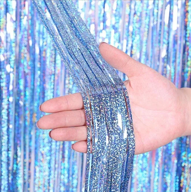 2Pack 2X1M Glitter Party Achtergrond Metallic Folie Tinsel Franje Gordijn Verjaardag Bruiloft Vrijgezellenfeest Versiering Volwassen Jubileum