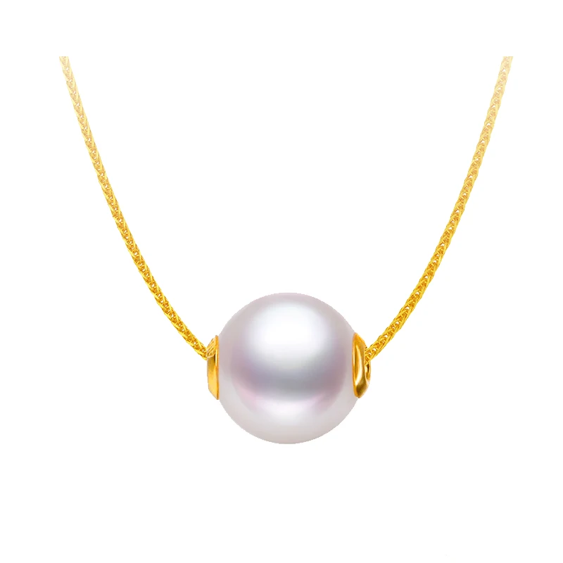 

18K Gold Natural Freshwater Pearl Pendant Necklace Pure Au750 Chopin chain Women White Pink Purple Round Pearl X0011