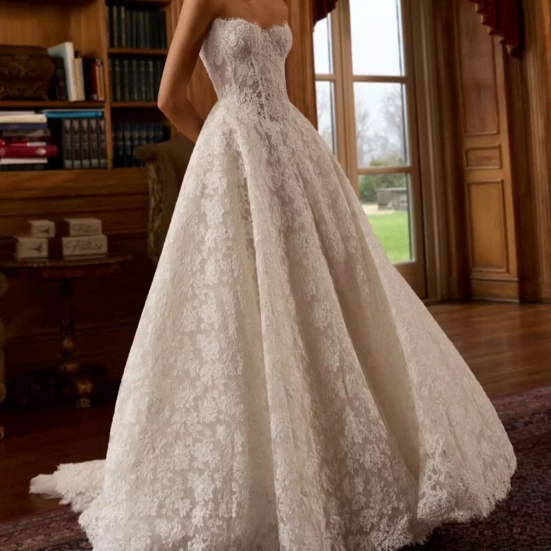Lace Flower Appliques Wedding Dresses Crystal Decal Skirt long tail A-line Slit Made wedding dress Bridal Gown