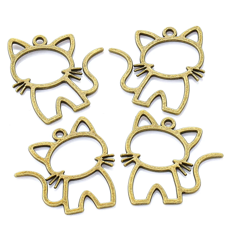 15 sztuk 5 kolory stopu cynku filigran tłoczenia zawieszki kot Hollow Metal Charms naszyjnik DIY kolczyki biżuteria akcesoria 27mm x 25mm