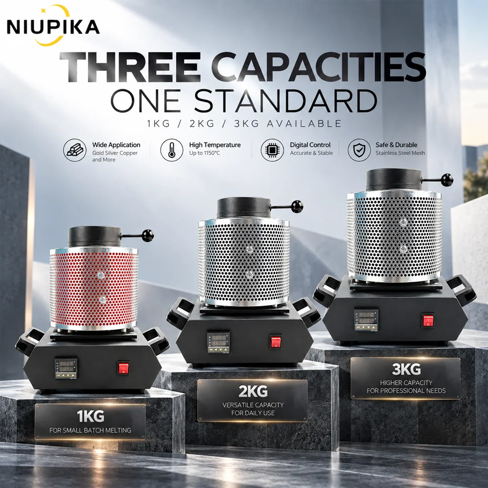 NIUPIKA 1150C Electric Metal Melting Furnace 1KG 2KG 3KG 110V 220V Digital Temperature Control Graphite Crucible Jewelry Casting