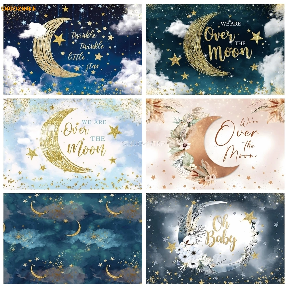 

Baby Shower Sky Moon Stars Backdrop Twinkle Little Star Welcome Newborn Baby Birthday Party Photography Background Photo Studio