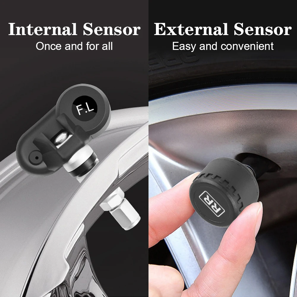 4 Sensors Decoration Accessories Wireless Solar Power Automatic Brightness Control TPMS Monitor System Car Tire Pressure Alarm