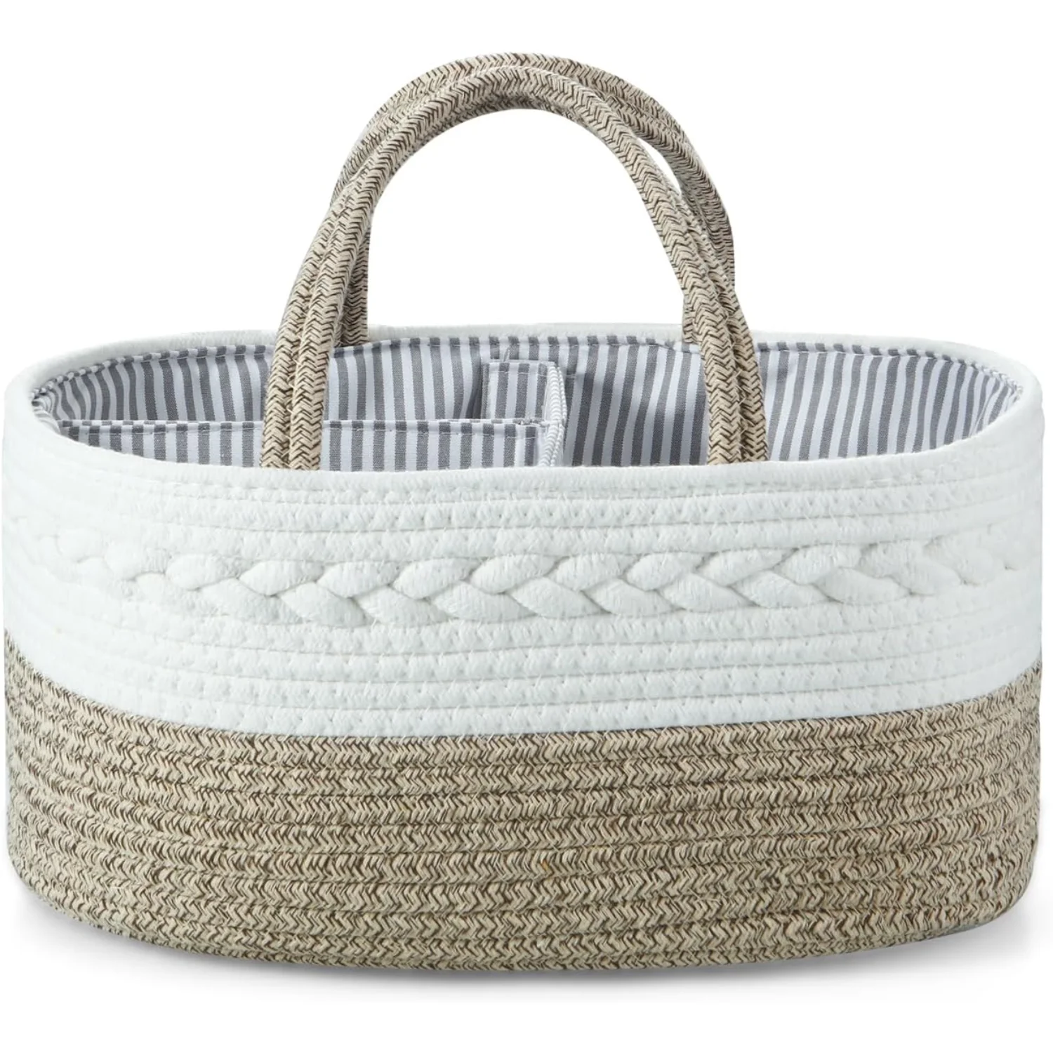 Baby Diaper Caddy Organizer, Portable Nursery  Basket Cotton Rope Diaper Caddy for Baby Shower Gifts  Infants -Brown