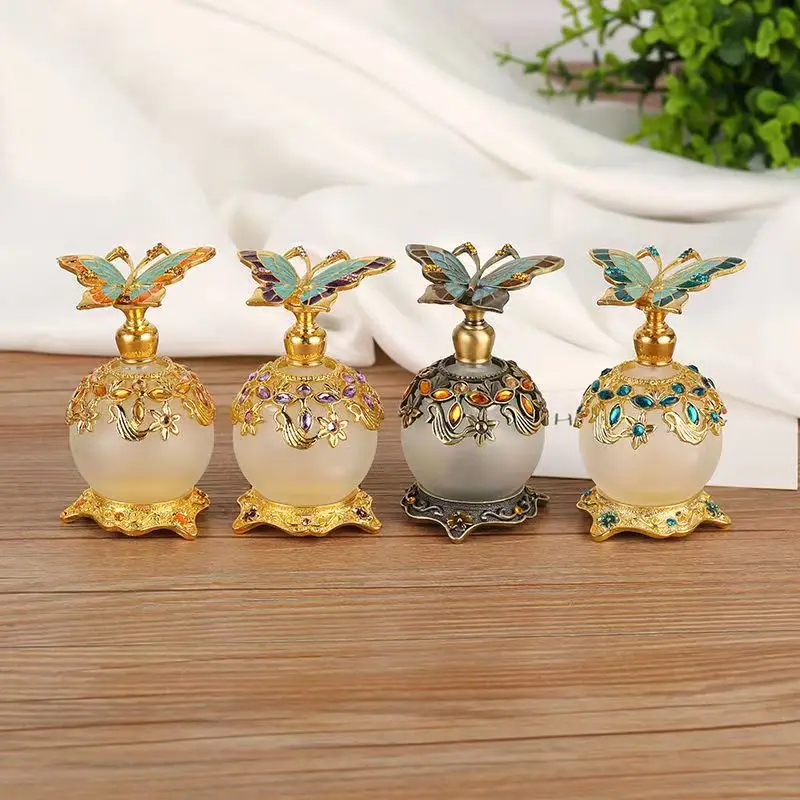 25ml Vintage Perfume Bottle butterfly Handmade Manual Painting Small Empty Refillable Bottles Metal Glass Wedding Decor Gift