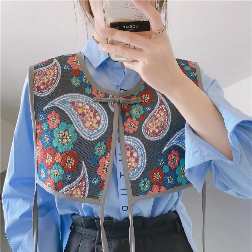 Fashion Embroidery Shoulder Wraps Chic Detachable Flower Scarf Vintage Shirt Fake Collar for Women Embroidered Print Vest