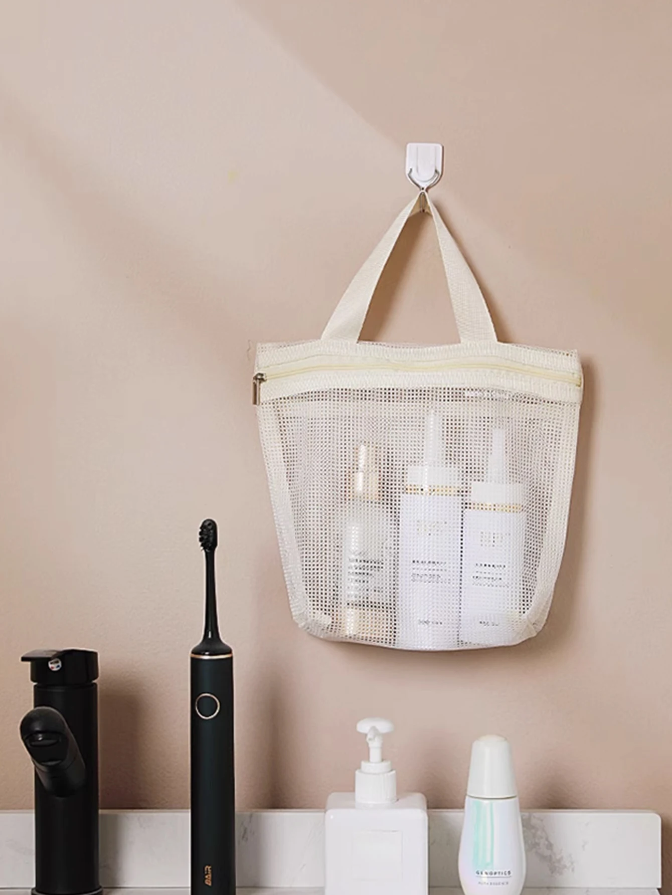 1/2pcs Portable Hanging Toiletry Bag, Waterproof Shower Organizer with Mesh Pocket for Travel & Gym