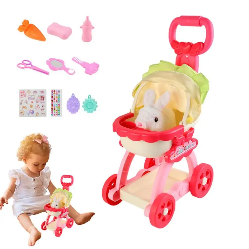 Kids Pet Cart Toy Plush Dog Carrier With Songs Induction Sound Educational & Pretend Play Fun Pretend Play Role-Playing Games