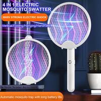 Foldable Electric Mosquito Swatter 4 In 1 Design 3000V USB Rechargeable Mosquito Zapper Insect Killer For Hiking And Outdoors