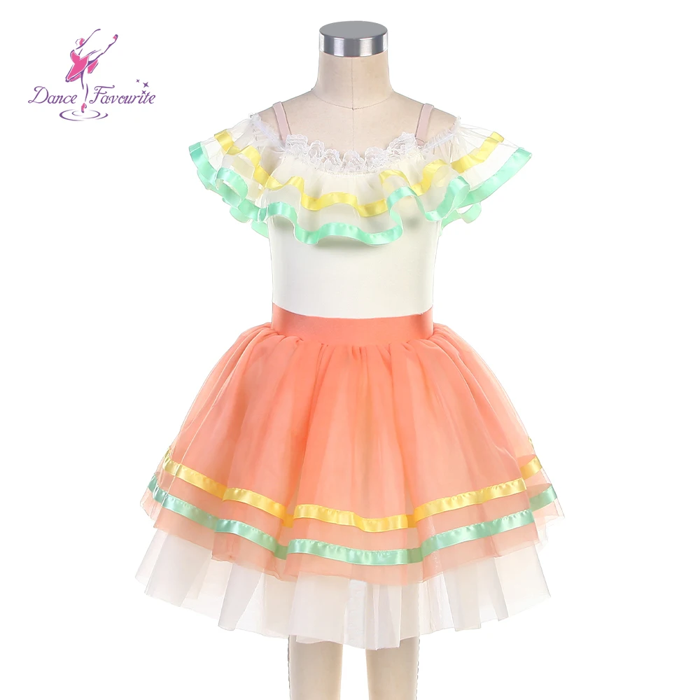 

Dance Favourite Dance Costumes 24010 Ivory Spandex Top Bodice with Orange & Ivory Tulle Kid Ballet Tutu Small Dance Costumes