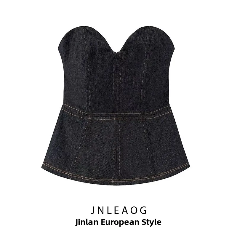 

JNLEAOG Женская модная юбка Sle Джинсовый обтягивающий топ French Sle Slim Fit V-Ne Полиэстер Без бренда зарегистрированного Трен...