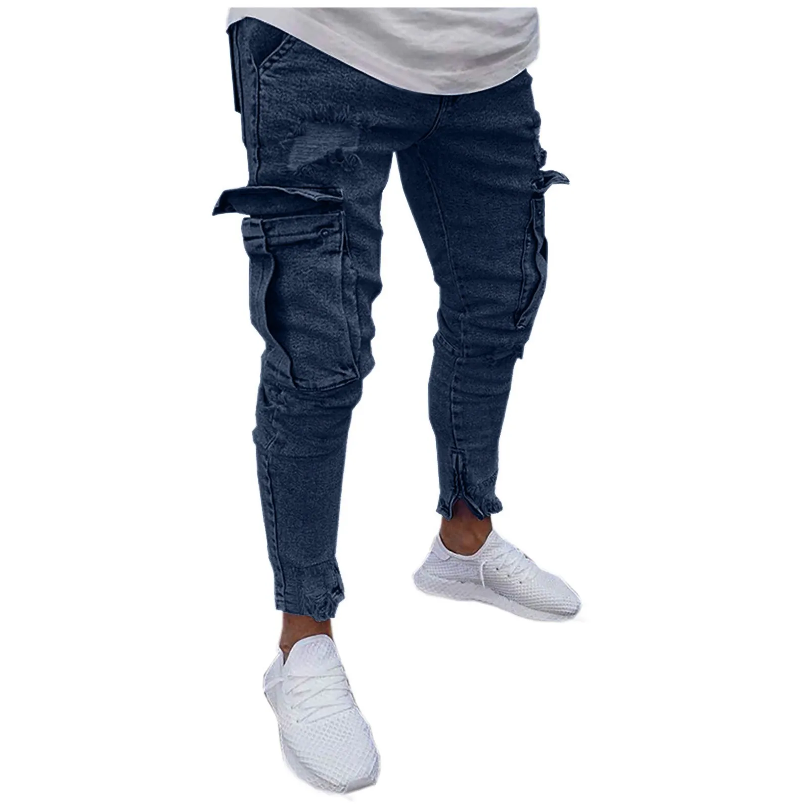 Pantalones vaqueros elásticos desgastados para hombre, Jeans deshilachados con bolsillos, pantalones deportivos salvajes, Vintage, pantalones de calle de Hip Hop, 2024