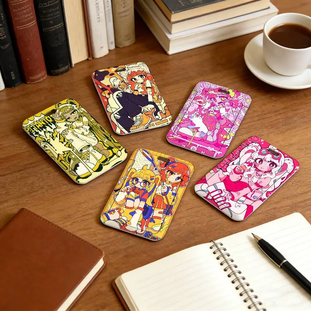 Cute Anime Girl Fashion Lanyard Pull Back Clip Holder and Card Holder Rotating Back ID Card Family Gift