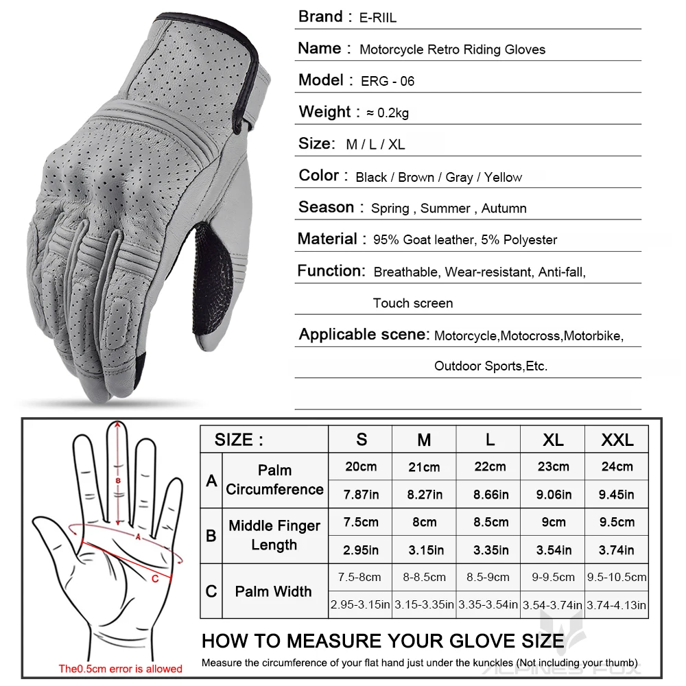 Retro Real Leather Motorcycle Gloves Moto Waterproof Gloves Full Finger Guants Motorcycle Protective Glove Motocross Gloves Gray