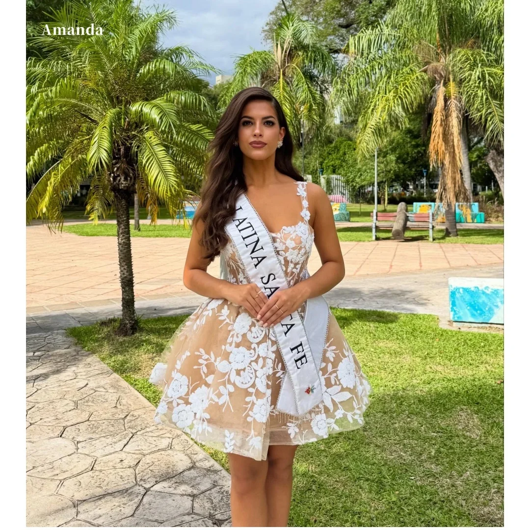 

Amanda Customized Nude White Lace Floral Prom Dress vestidos de noche Formal Evening A Line Short Gown For Women Party 2026