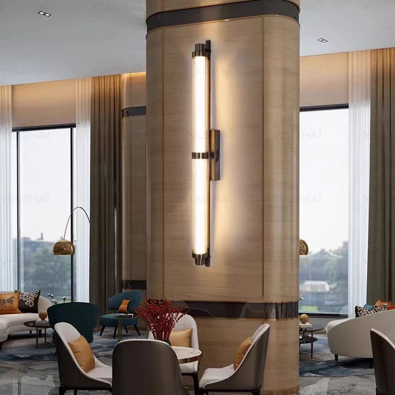 

Modern minimalist creative living room background wall long strip wall light luxury hotel corridor striped glass wall light