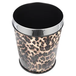 Leopard Print Bathroom Trash Can Office Automatic with Lid Car Bin Stainless Steel Pp Container